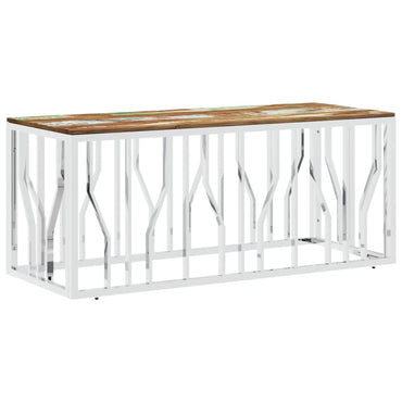 vidaXL Table basse argentée en acier inoxydable et bois de récupération massif