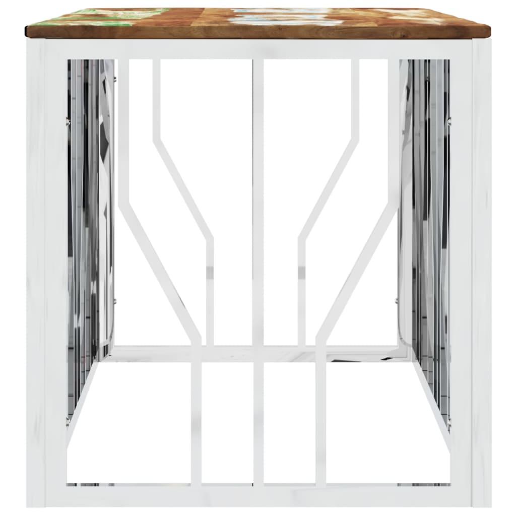 vidaXL Table basse argentée en acier inoxydable et bois de récupération massif
