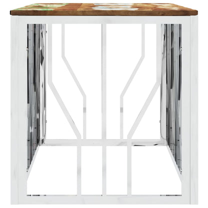 vidaXL Table basse argentée en acier inoxydable et bois de récupération massif