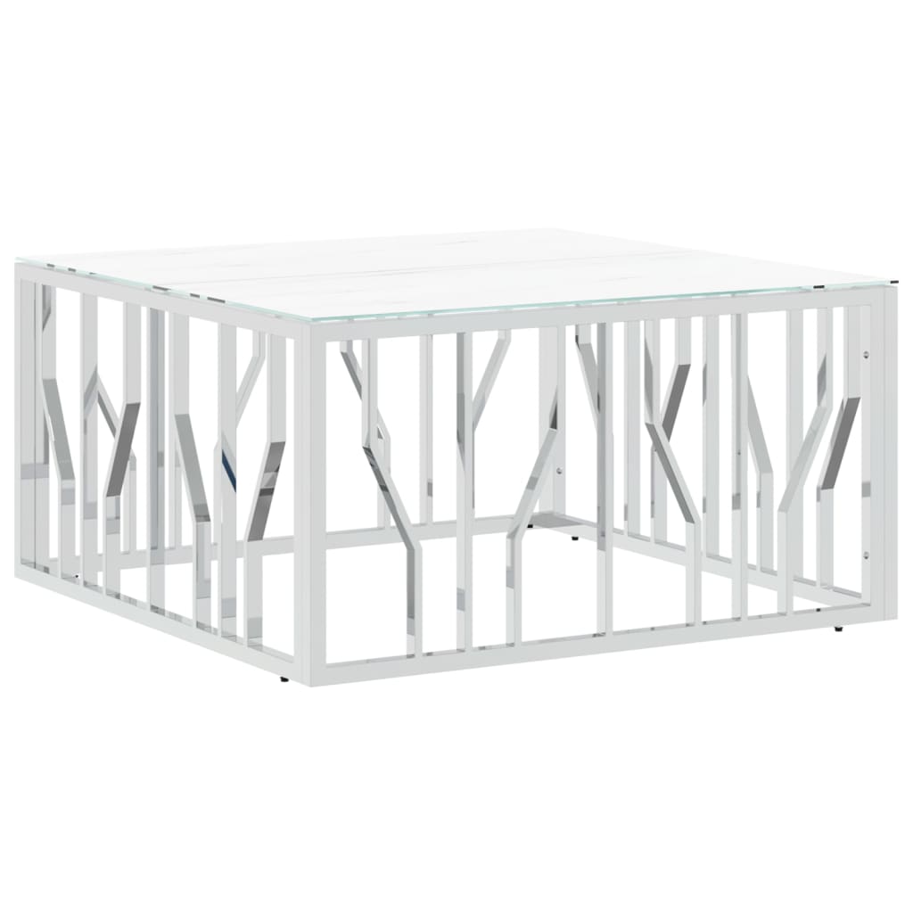 vidaXL Table basse argentée 80x80x40 cm en acier inoxydable et verre