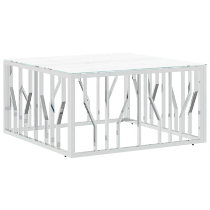 vidaXL Table basse argentée 80x80x40 cm en acier inoxydable et verre