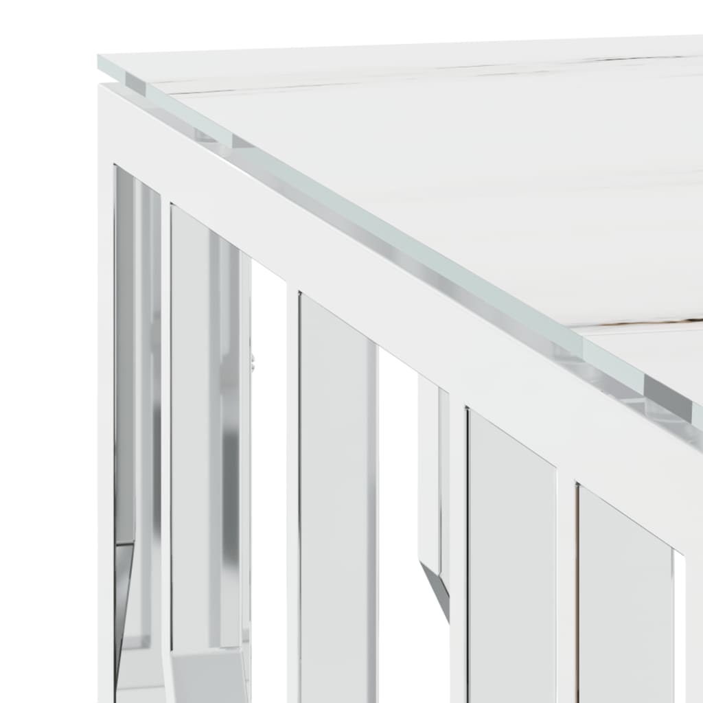 vidaXL Table basse argentée 80x80x40 cm en acier inoxydable et verre