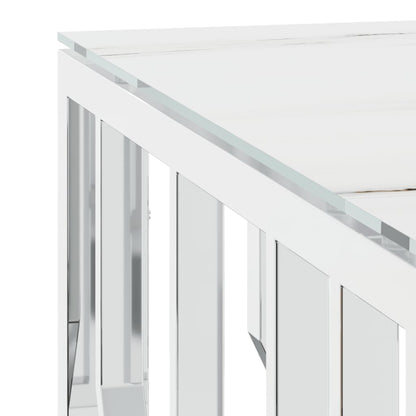 vidaXL Table basse argentée 80x80x40 cm en acier inoxydable et verre