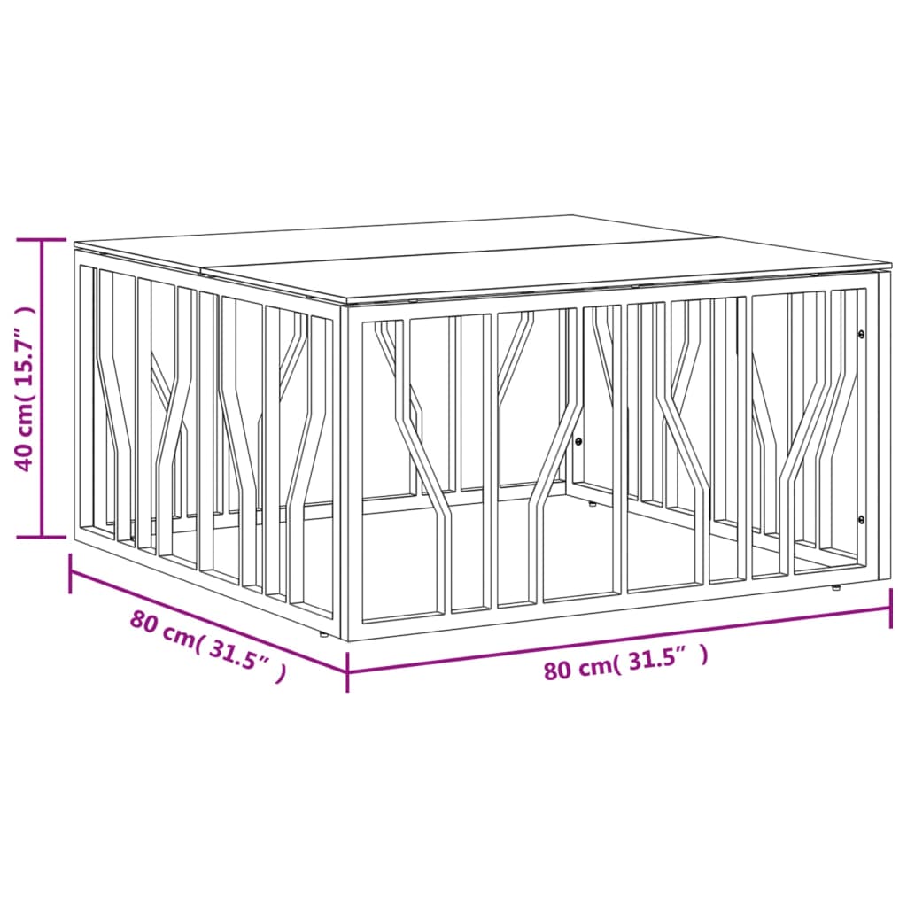 vidaXL Table basse argentée 80x80x40 cm en acier inoxydable et verre