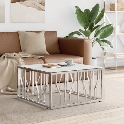 vidaXL Table basse argentée 80x80x40 cm en acier inoxydable et verre
