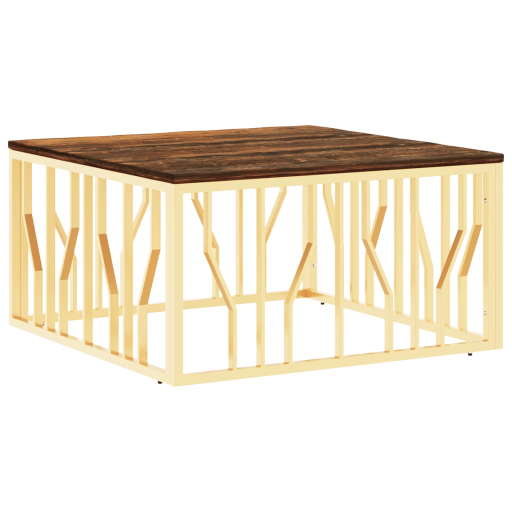 vidaXL Table basse dorée en acier inoxydable et bois de récupération massif