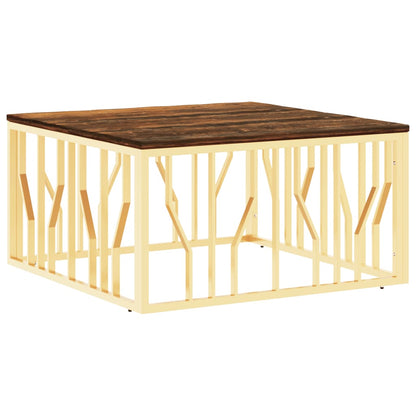 vidaXL Table basse dorée en acier inoxydable et bois de récupération massif