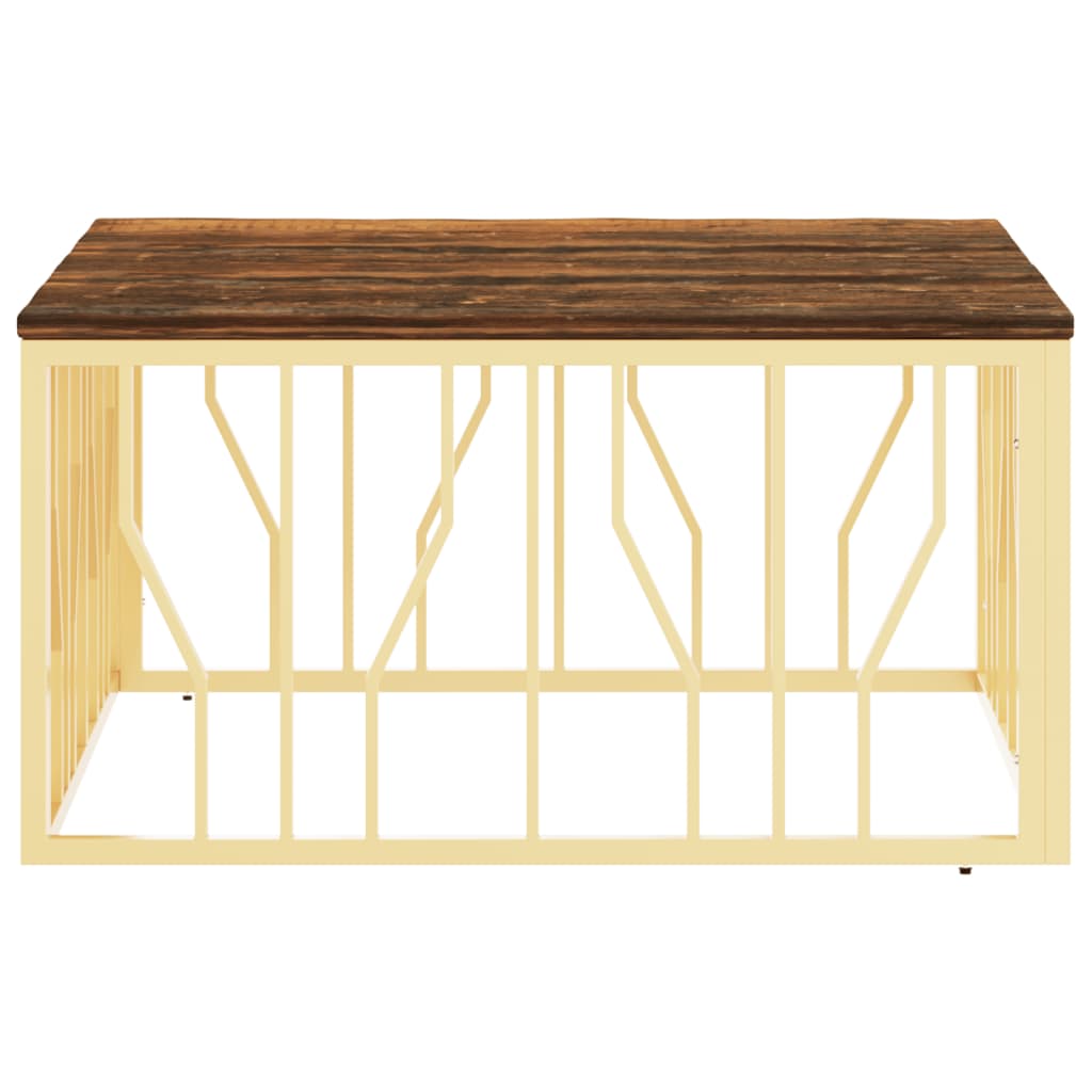 vidaXL Table basse dorée en acier inoxydable et bois de récupération massif