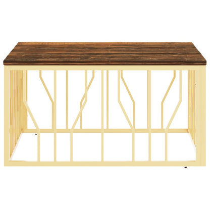 vidaXL Table basse dorée en acier inoxydable et bois de récupération massif