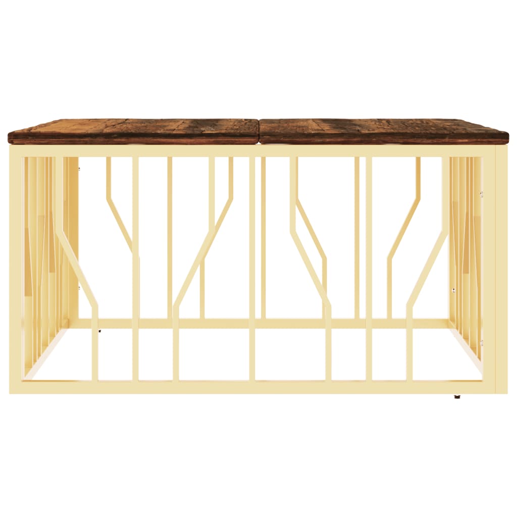 vidaXL Table basse dorée en acier inoxydable et bois de récupération massif