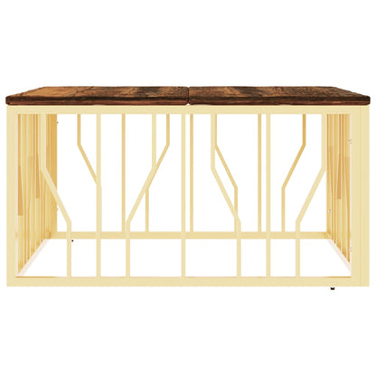 vidaXL Table basse dorée en acier inoxydable et bois de récupération massif