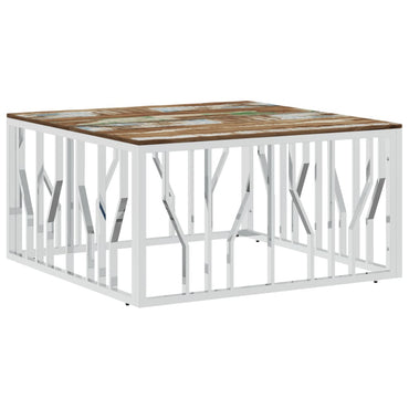vidaXL Table basse argentée en acier inoxydable et bois de récupération massif