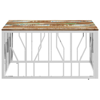 vidaXL Table basse argentée en acier inoxydable et bois de récupération massif