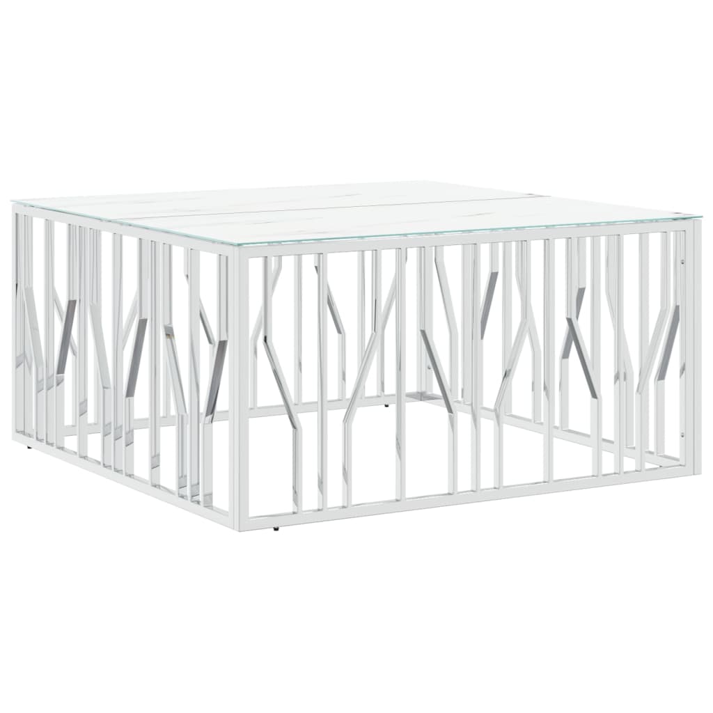 vidaXL Table basse argentée 100x100x50 cm acier inoxydable et verre