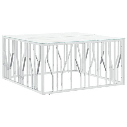 vidaXL Table basse argentée 100x100x50 cm acier inoxydable et verre