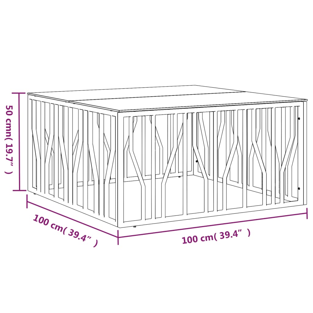 vidaXL Table basse argentée 100x100x50 cm acier inoxydable et verre