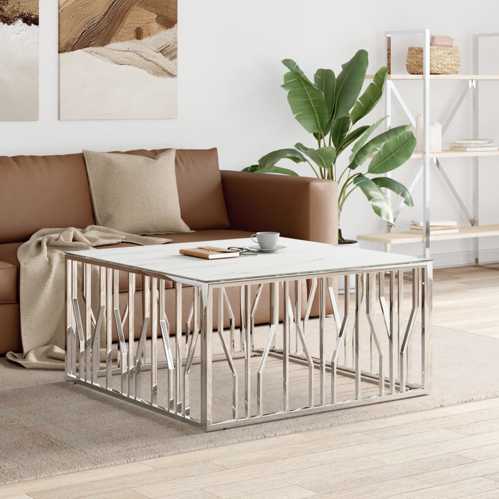 vidaXL Table basse argentée 100x100x50 cm acier inoxydable et verre