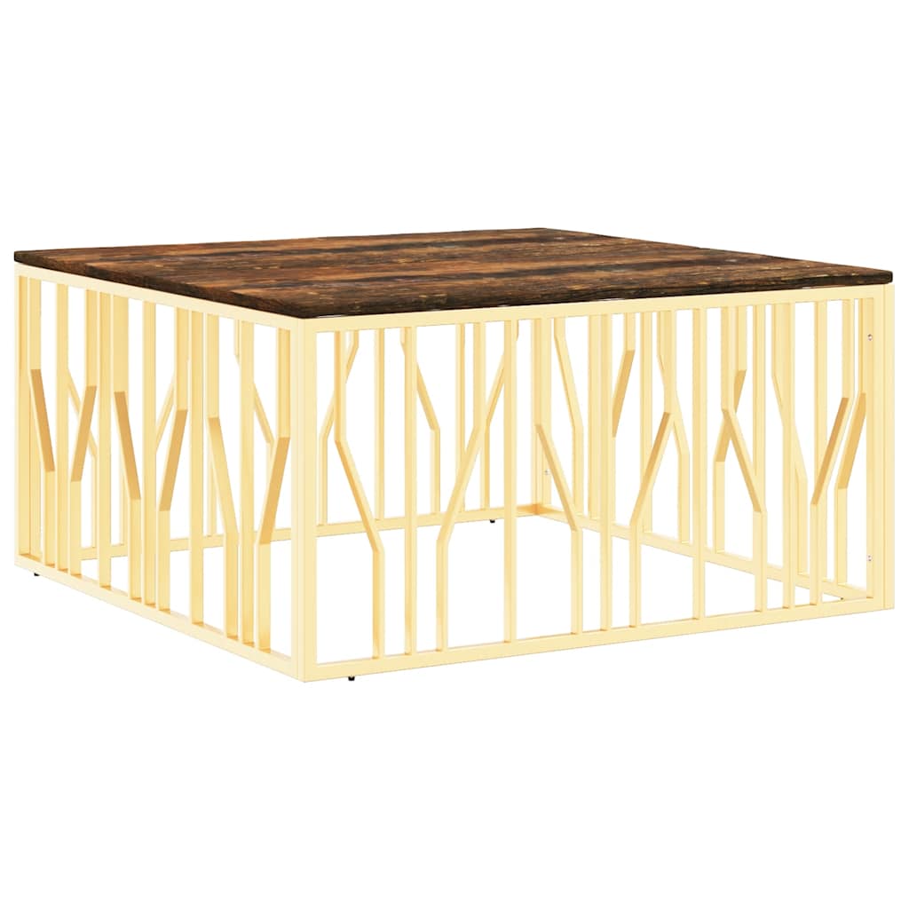 vidaXL Table basse dorée en acier inoxydable et bois de récupération massif
