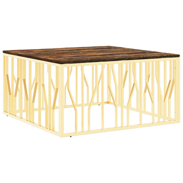 vidaXL Table basse dorée en acier inoxydable et bois de récupération massif