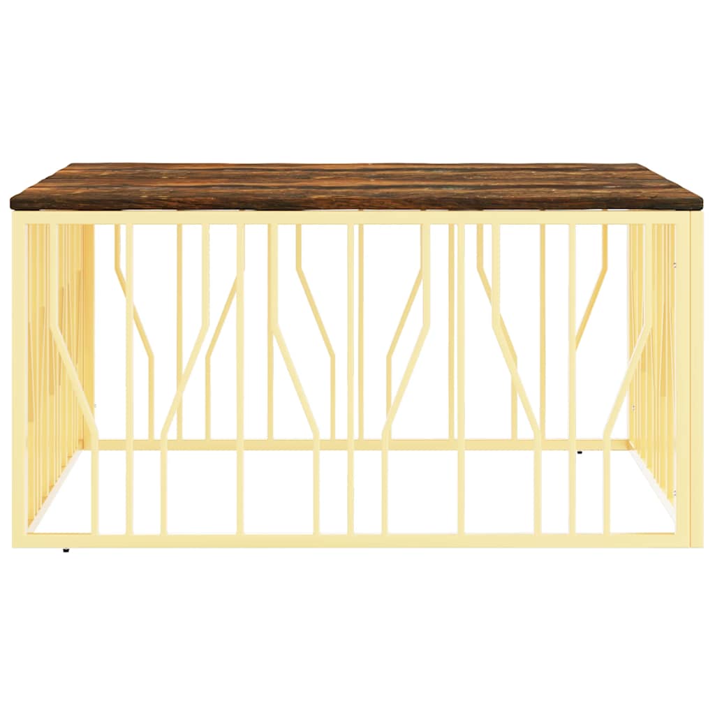 vidaXL Table basse dorée en acier inoxydable et bois de récupération massif