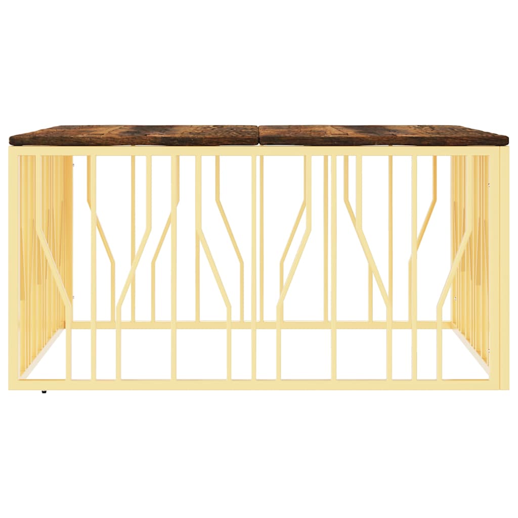 vidaXL Table basse dorée en acier inoxydable et bois de récupération massif