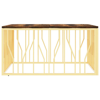 vidaXL Table basse dorée en acier inoxydable et bois de récupération massif