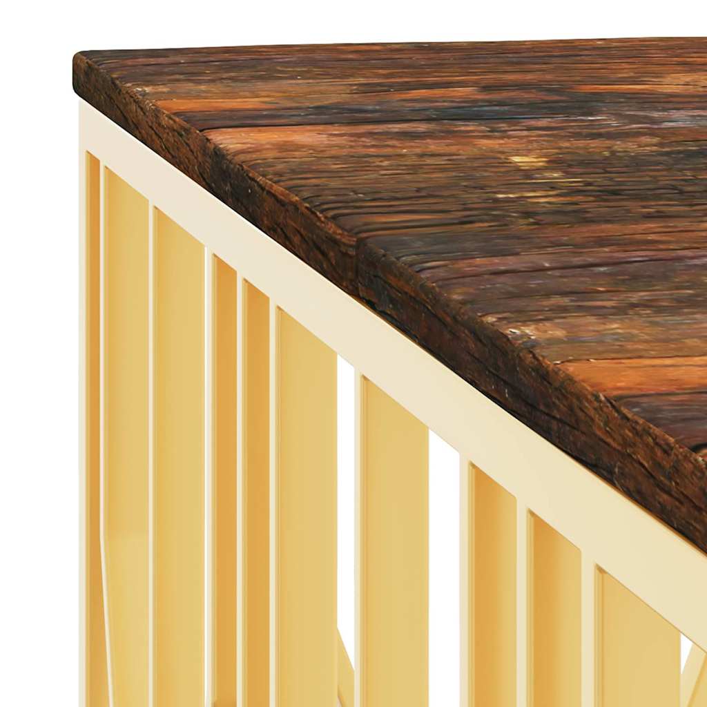 vidaXL Table basse dorée en acier inoxydable et bois de récupération massif