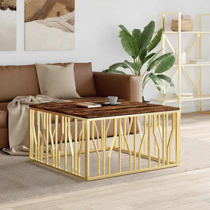 vidaXL Table basse dorée en acier inoxydable et bois de récupération massif