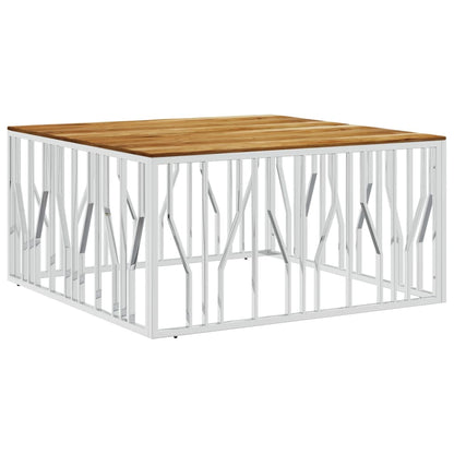 vidaXL Table basse argentée en acier inoxydable et bois d'acacia massif