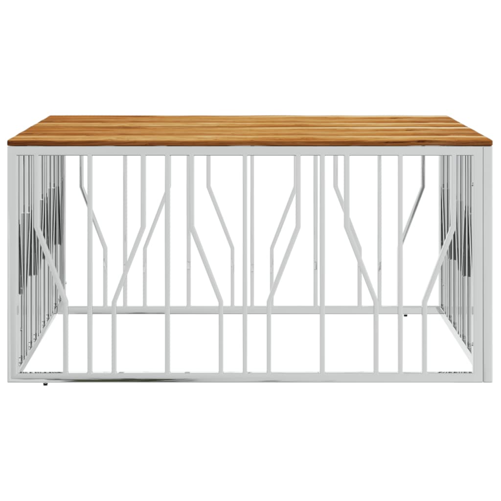 vidaXL Table basse argentée en acier inoxydable et bois d'acacia massif