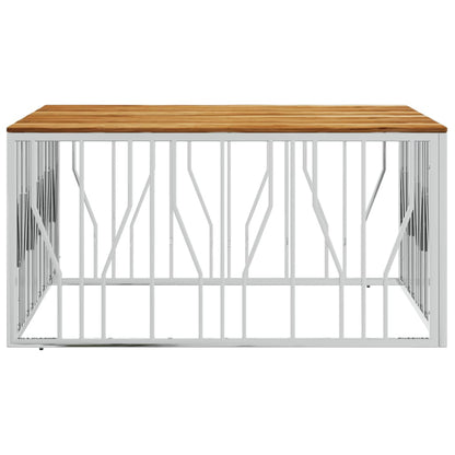 vidaXL Table basse argentée en acier inoxydable et bois d'acacia massif