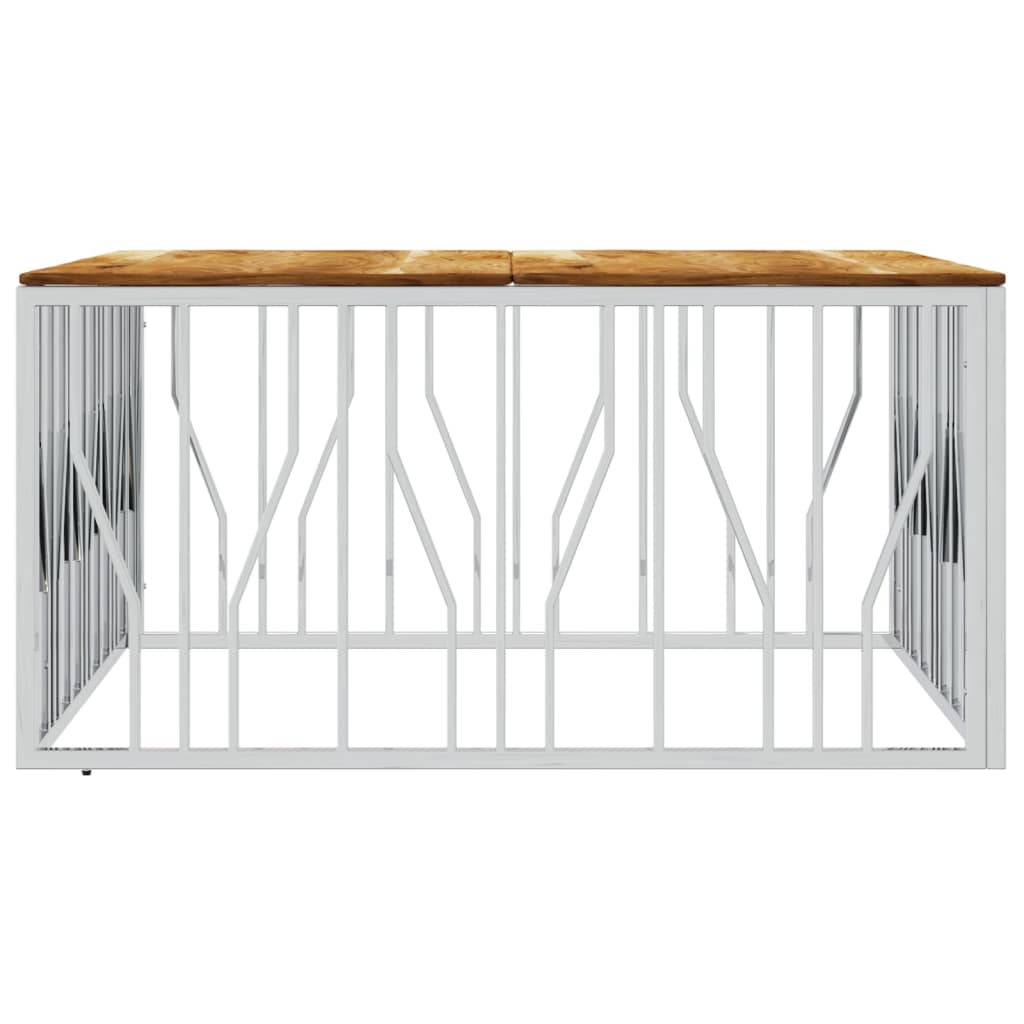 vidaXL Table basse argentée en acier inoxydable et bois d'acacia massif
