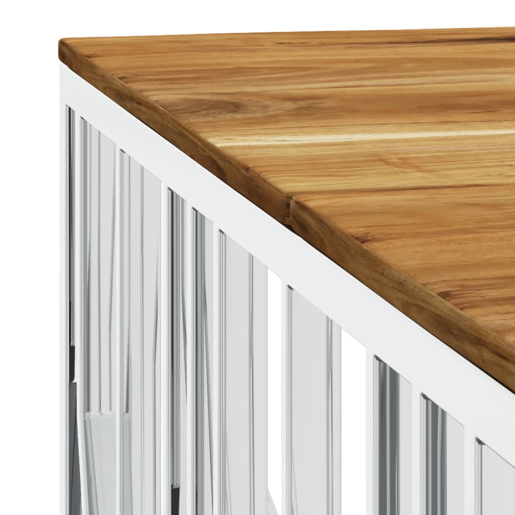 vidaXL Table basse argentée en acier inoxydable et bois d'acacia massif