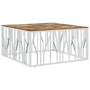 vidaXL Table basse argentée en acier inoxydable et bois de récupération massif