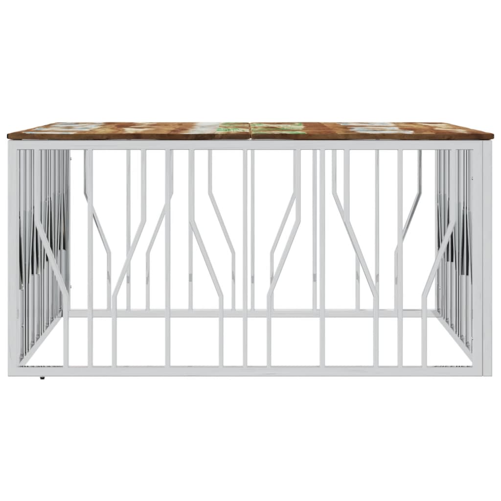 vidaXL Table basse argentée en acier inoxydable et bois de récupération massif