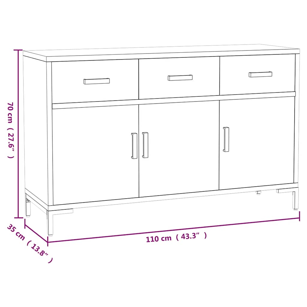 vidaXL Buffet marron 110x35x70 cm Bois de pin massif
