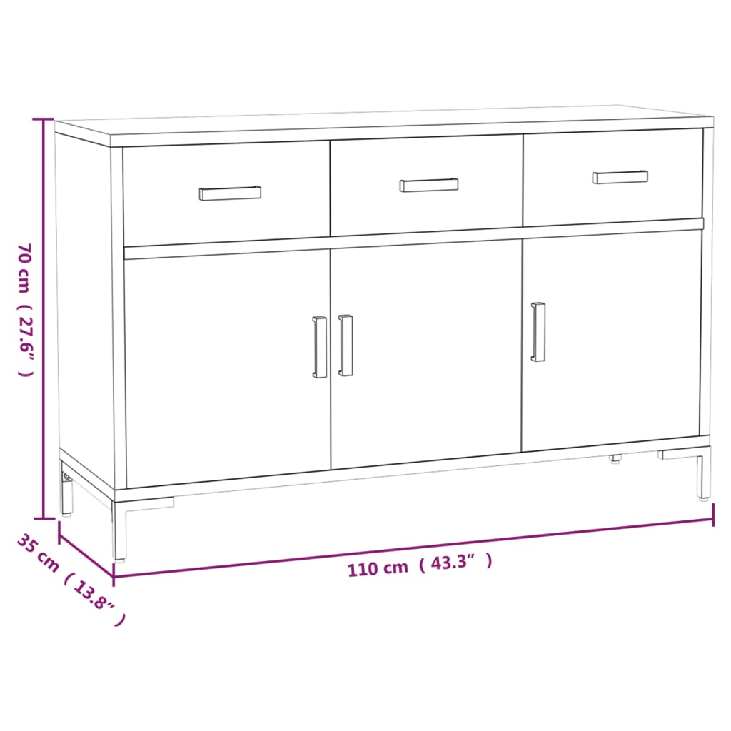 vidaXL Commode noir 110x35x70 cm Pin massif