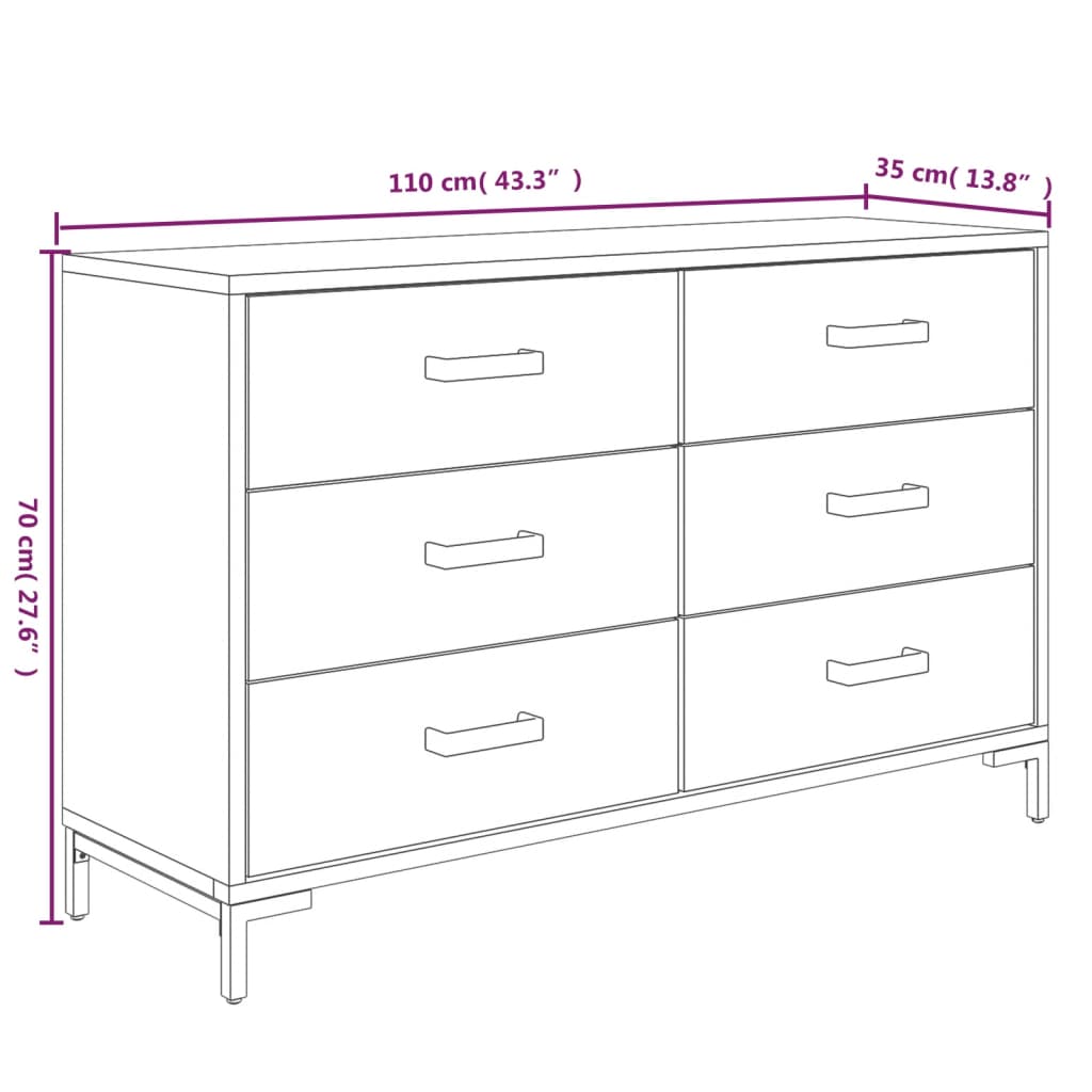 vidaXL Buffet marron 110x35x70 cm Bois de pin massif