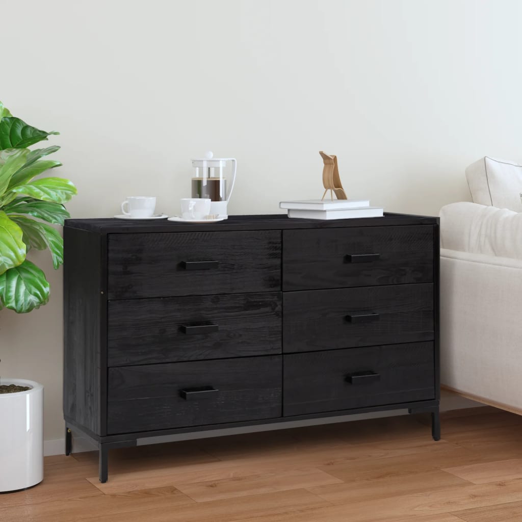 vidaXL Commode noir 110x35x70 cm Pin massif
