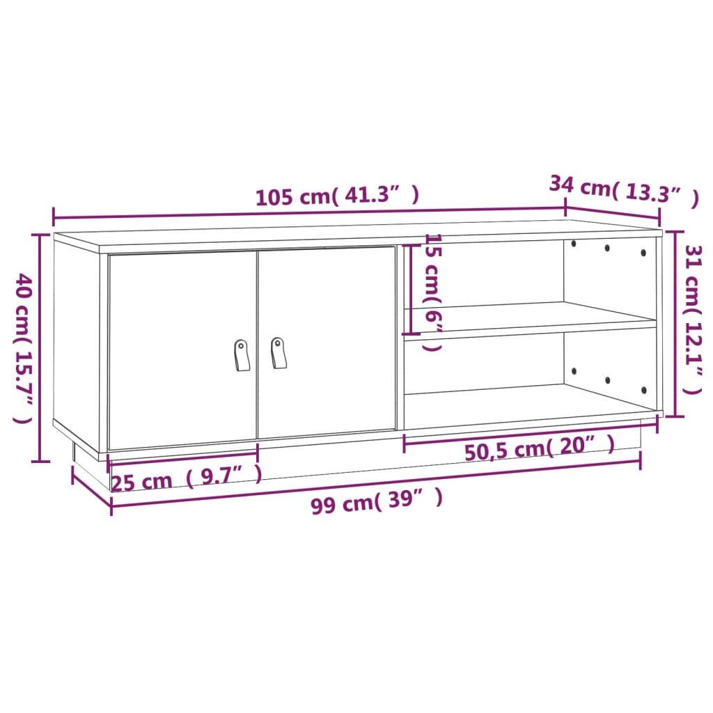 vidaXL Meuble TV gris 105x34x40 cm Pin massif