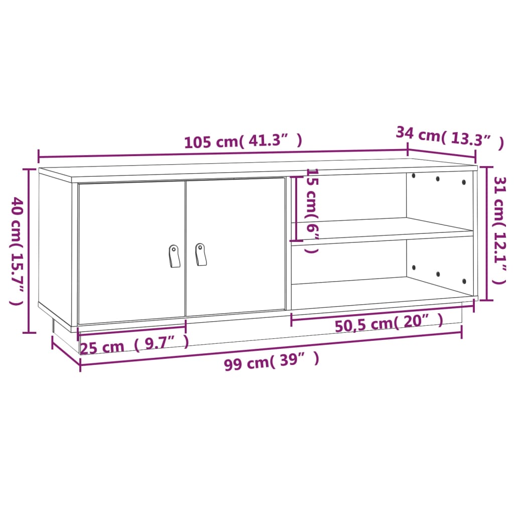 vidaXL Meuble TV Noir 105x34x40 cm Bois de pin massif
