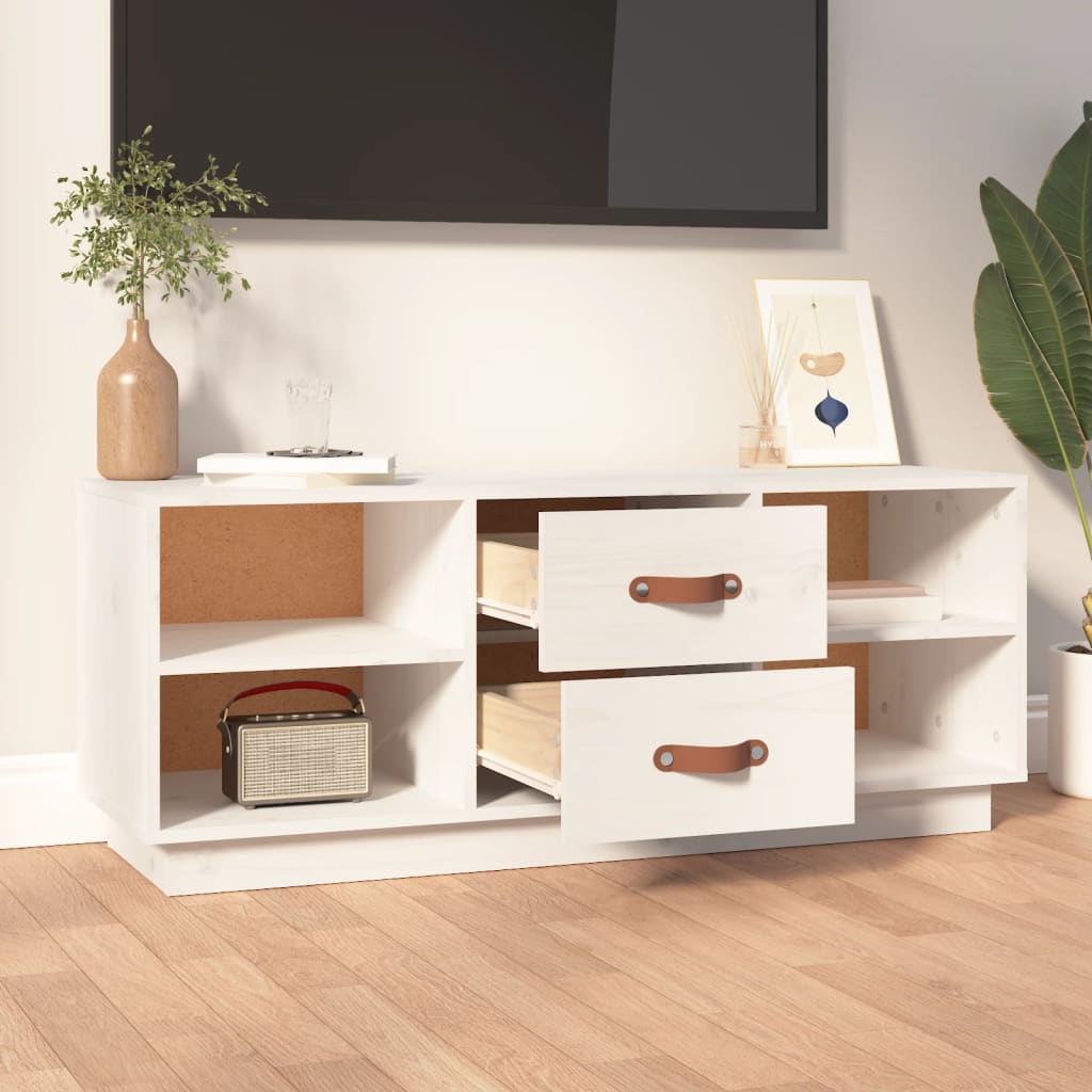 vidaXL Meuble TV blanc 100x34x40 cm Bois de pin massif