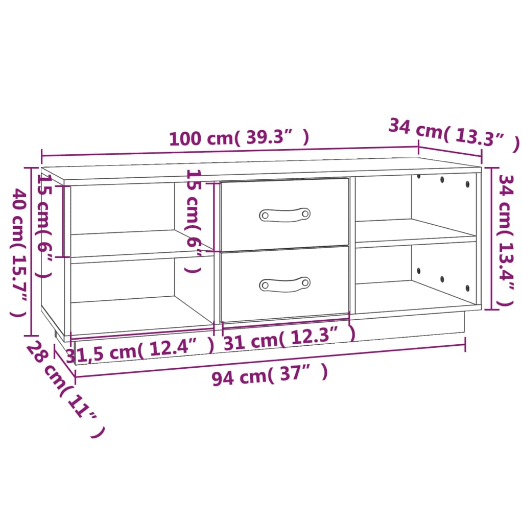 vidaXL TV-Schrank Honigbraun 100x34x40 cm Massivholz Kiefer