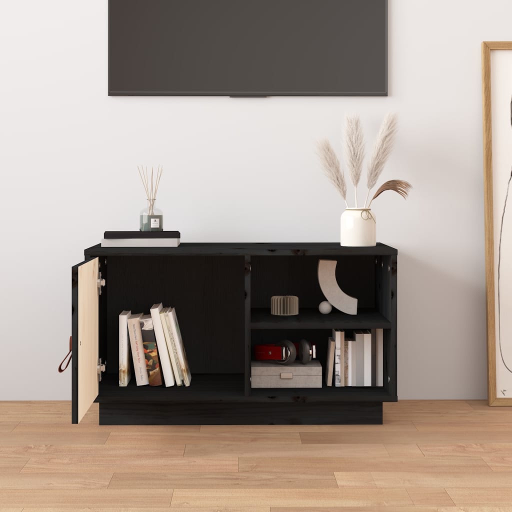vidaXL Meuble TV Noir 70x34x40 cm Bois de pin massif