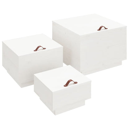 vidaXL Boîtes de rangement avec couvercles 3 pcs Blanc Bois de pin massif