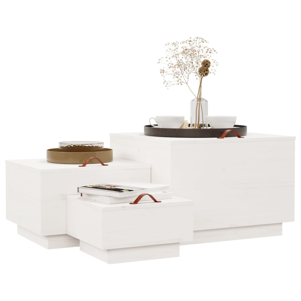 vidaXL Boîtes de rangement avec couvercles 3 pcs Blanc Bois de pin massif