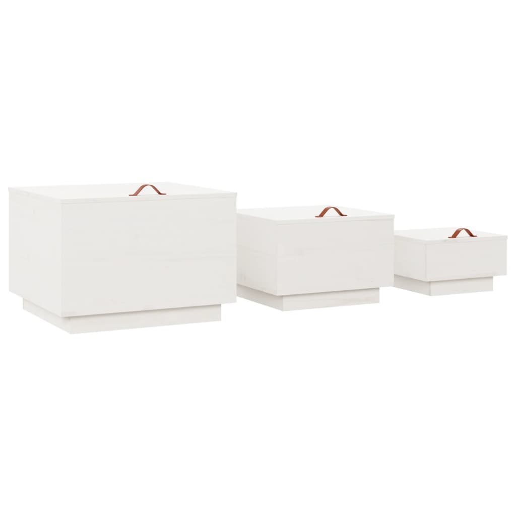 vidaXL Boîtes de rangement avec couvercles 3 pcs Blanc Bois de pin massif