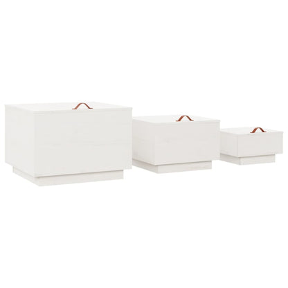 vidaXL Boîtes de rangement avec couvercles 3 pcs Blanc Bois de pin massif
