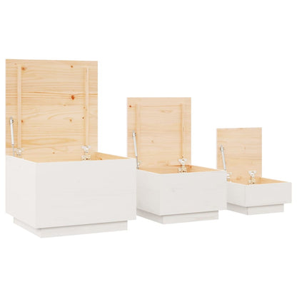 vidaXL Boîtes de rangement avec couvercles 3 pcs Blanc Bois de pin massif
