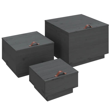 vidaXL Boîtes de rangement avec couvercles 3 pcs Gris Pin massif
